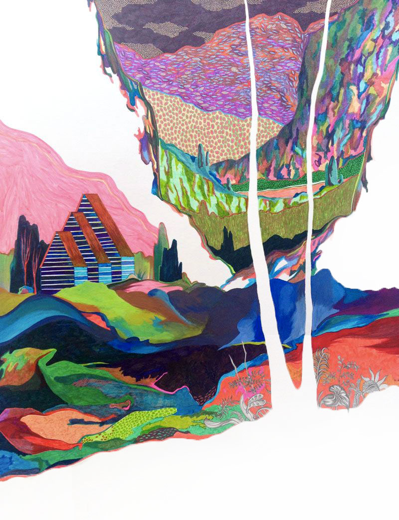 Sudalgie Les maisons mangeuses, 2012. Feutre et gouache sur papier. 50  65 cm