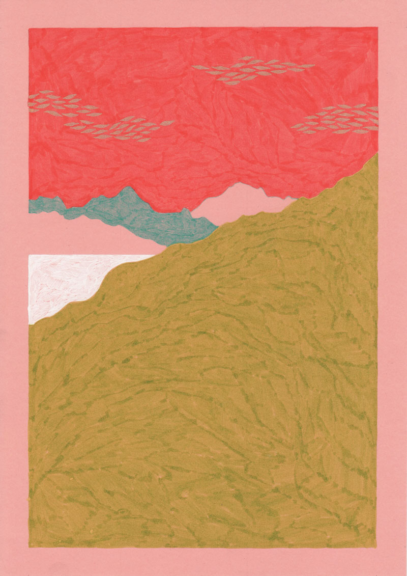 Grottes Le lac, 2013. Feutre sur papier de couleur. 21 × 29,7 cm