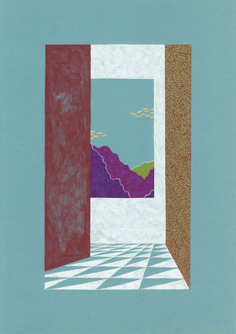 Grottes À l'intérieur, 2013. Feutre et stylo sur papier de couleur. 19,5 × 29 cm