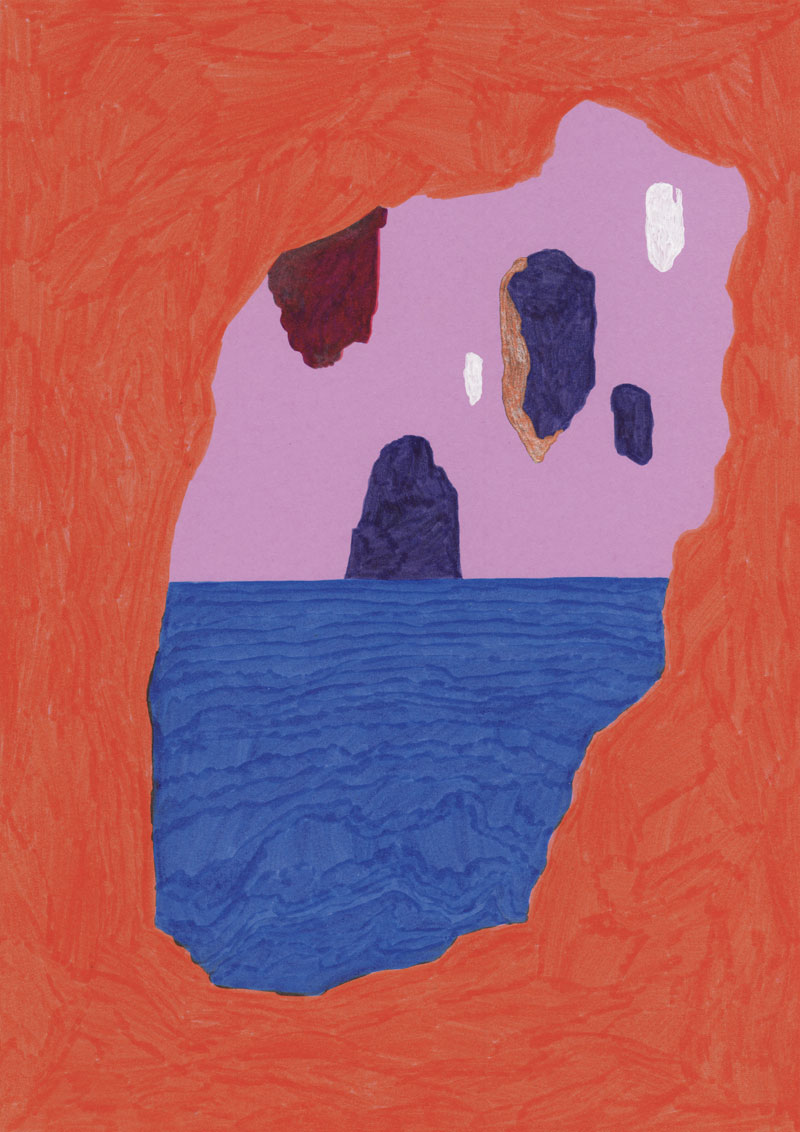Grottes La grottes des voleurs, 2013. Feutre et stylo sur papier de couleur. 21 × 29 cm