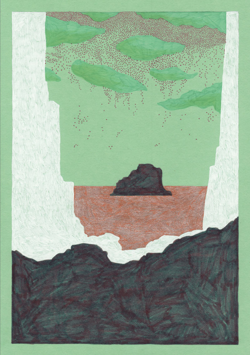 Grottes If, 2013. Feutre sur papier de couleur. 20 × 29 cm