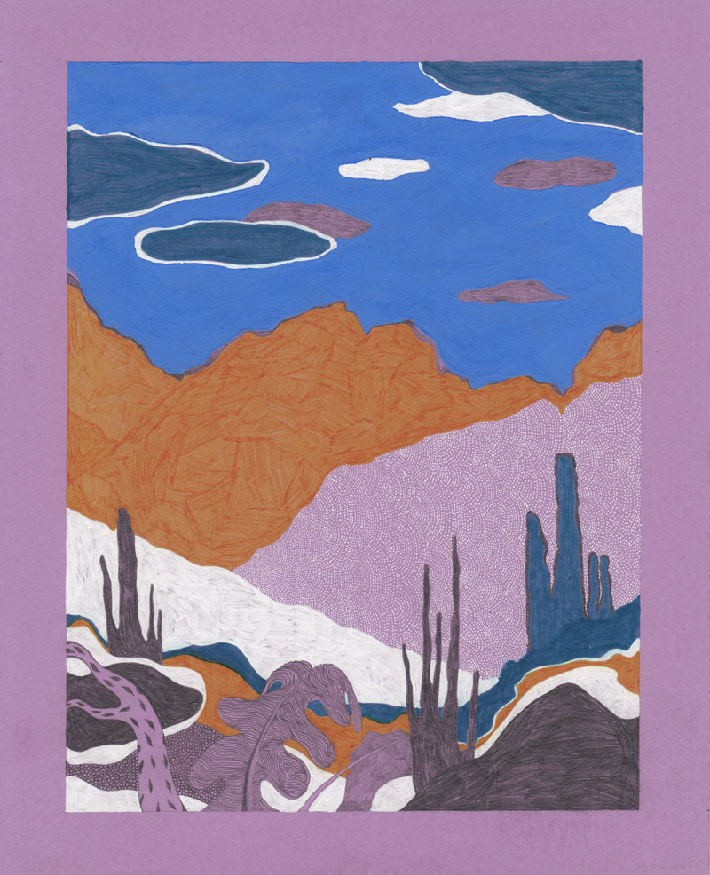 Grottes Cactus, 2013. Gouache et feutre sur papier de couleur. 18 × 29 cm